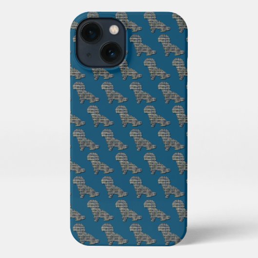 Etui iPhone 13 Grille en silhouette de chien mou Shih-Poo bleu (Verso)