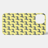 Etui iPhone 13 Grille silhouette de chien de boîte bleu (Verso Horizontal)