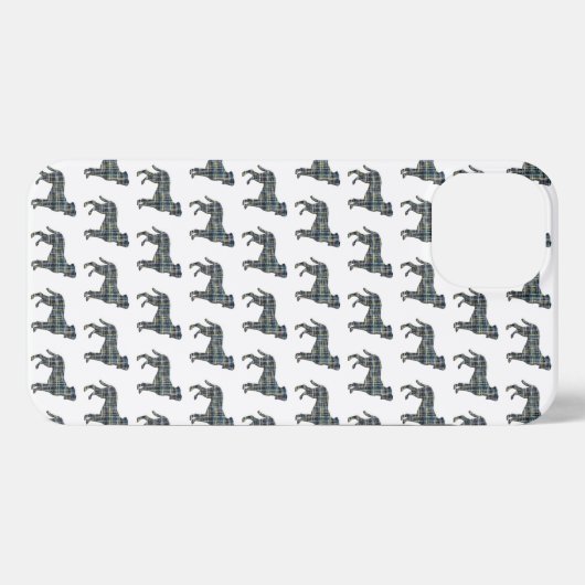Etui iPhone 13 Grille silhouette de chien de boxe blanc (Verso Horizontal)
