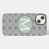 Etui iPhone 13 Gris Fleur de lis (Verso Horizontal)