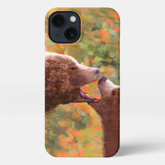 Etui iPhone 13 Grizzly Bear Maman et Cub Peinture Faune Art (Verso)