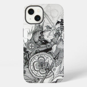 Etui iPhone 13 GUERRIERS GOTHIQUES Fantaisie Noir Blanc