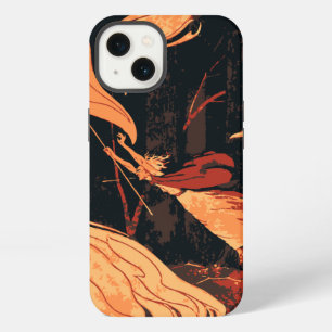 Etui iPhone 13 Halloween vintage, sorcière maléfique avec feu en