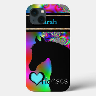 Etui iPhone 13 Heart Horses III Personnalisable (Fractal 50)