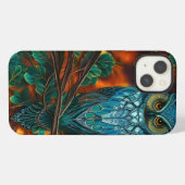Etui iPhone 13 Hibou turquoise cornu (Verso Horizontal)