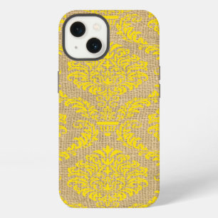 Etui iPhone 13 Humeurs Parisiennes Jaunes Damassées