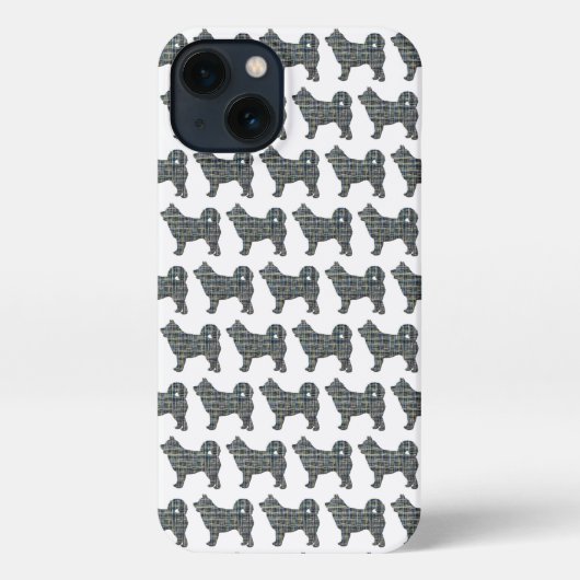 Etui iPhone 13 Husky Sibérien mignon Chien Silhouette Grille Blan (Verso)