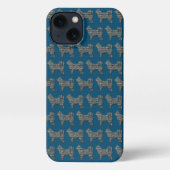Etui iPhone 13 Husky Sibérien mignon Chien Silhouette Grille Bleu (Verso)