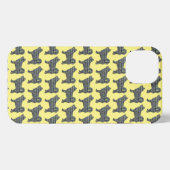 Etui iPhone 13 Husky Sibérien mignon Chien Silhouette Grille jaun (Verso Horizontal)