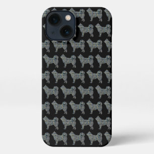 Etui iPhone 13 Husky Sibérien mignon Chien Silhouette Grille Noir
