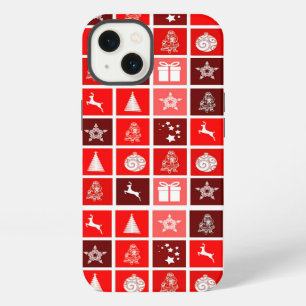 Etui iPhone 13 Icône de Noël Carrés Rouges Art de Fête Classique