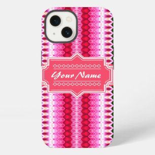 Etui iPhone 13 Ikat Chevron Tribal Personnalisé Rose et Vert