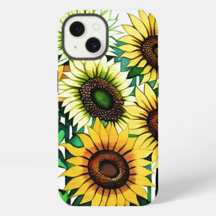 Etui iPhone 13 Illustration de tournesol moderne
