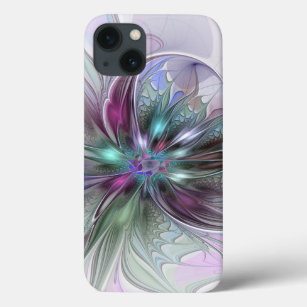 Etui iPhone 13 Imaginaire coloré Abstrait Fleur fractale moderne