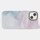 Etui iPhone 13 Impression Abstraite violet délicate avec nom (Verso Horizontal)