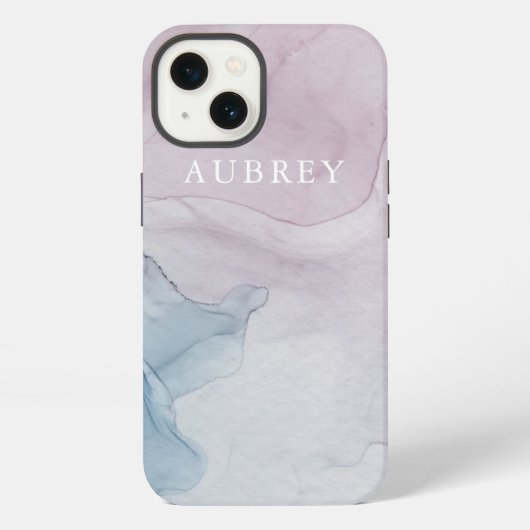 Etui iPhone 13 Impression Abstraite violet délicate avec nom (Verso)