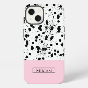 Etui iPhone 13 Impression dalmate avec nom personnalisé rose