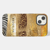 Etui iPhone 13 Impression léopard zèbre girafe guépard fille doré (Verso Horizontal)