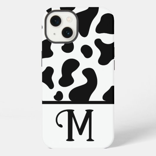 Etui iPhone 13 Impression vache noir et blanc, initiale bloc de c (Verso)