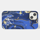 Etui iPhone 13 Indigo Blue Agate Marbre Nom Abstrait Monogramme (Verso Horizontal)