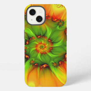 Etui iPhone 13 Initiales d'art fractal abstrait coloré psychédéli