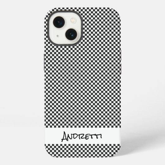 Etui iPhone 13 Initiales de chèque blanc noir classique Nom Cours (Verso)