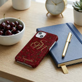 Etui iPhone 13 Initiales dorées sur fruit rouge : monogramme ceri