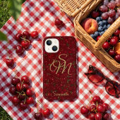 Etui iPhone 13 Initiales dorées sur fruit rouge : monogramme ceri