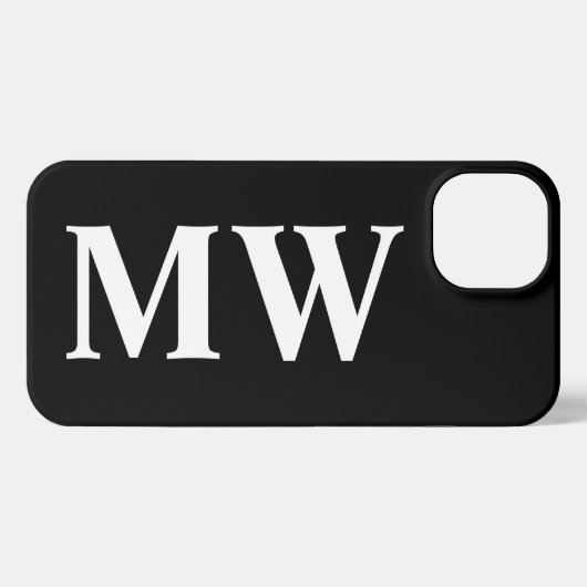 Etui iPhone 13 Initiales monogramme de serif moderne solide noir  (Verso Horizontal)