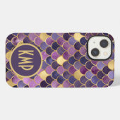 Etui iPhone 13 Initiales Monogramme Écailles de Sirène Violet Or (Verso Horizontal)