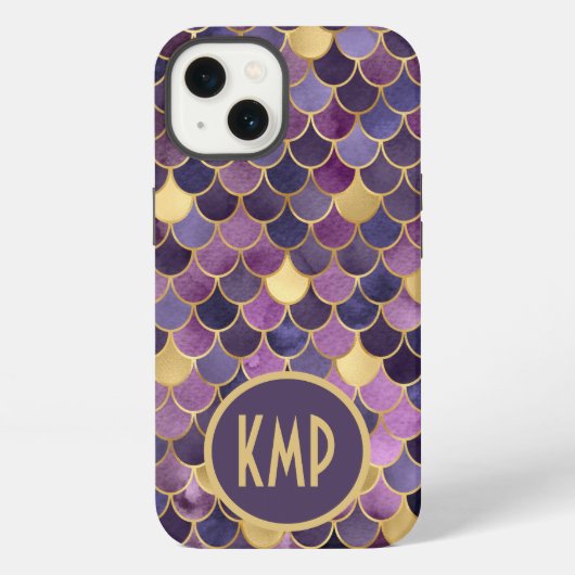 Etui iPhone 13 Initiales Monogramme Écailles de Sirène Violet Or (Verso)