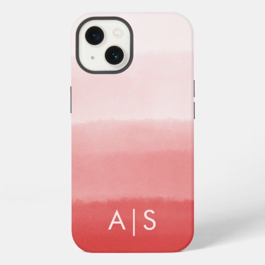 Etui iPhone 13 Initiales Monogrammées Élégantes Corail Rouge Ombr (Verso)