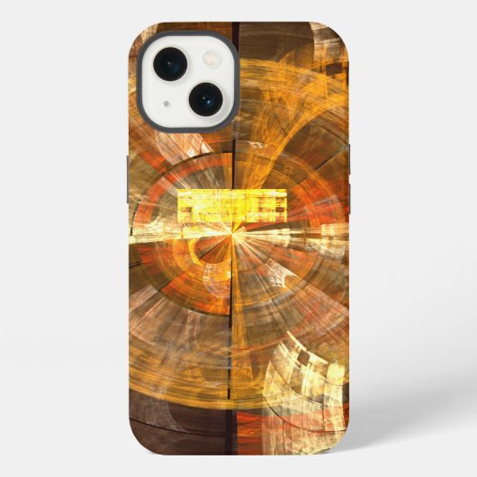 Etui iPhone 13 Intégrité Radial Art abstrait dans des tons dorés (Verso)