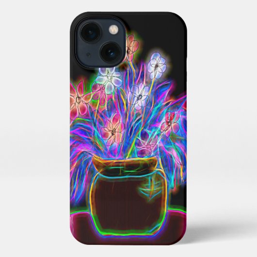 Etui iPhone 13 iPhone 13 Coque avec fleurs électriques en pot (Verso)