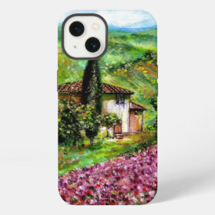 Etui iPhone 13 IRIS EN TOUSCANE,Paysage de champs de fleurs viole