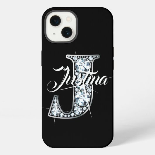Etui iPhone 13 J Faux Diamond Bling Monogram (Verso)