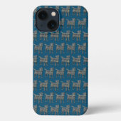 Etui iPhone 13 Jack Russell Terrier Chien Silhouette Grille bleu (Verso)