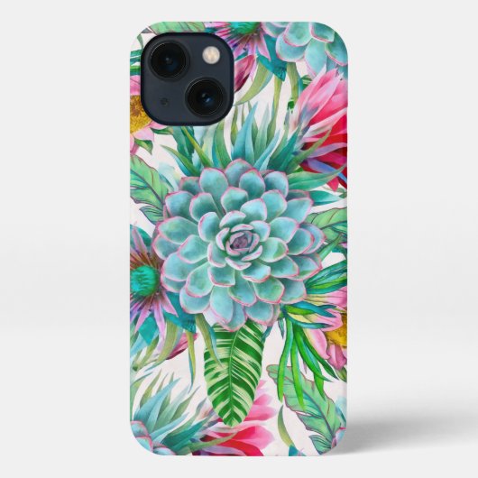 Etui iPhone 13 Jardin tropical Succulent (Verso)