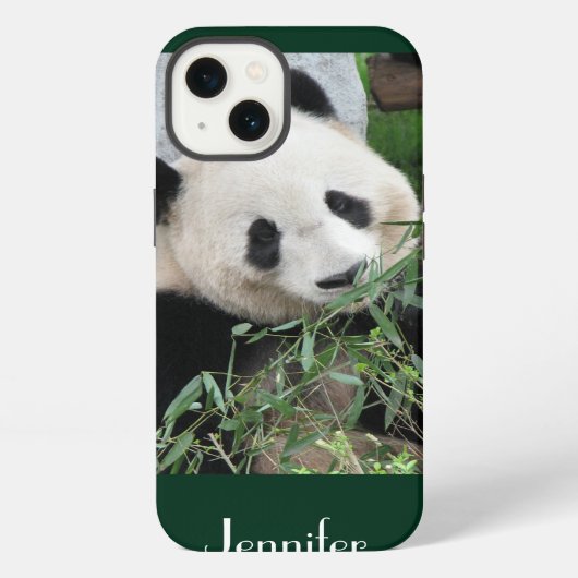 Etui iPhone 13 Joli Panda Géant Fond Vert Foncé, Nom, (Verso)