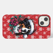 Etui iPhone 13 Joyeux Noël Bernese Mountain Dog Santa Hat (Verso Horizontal)