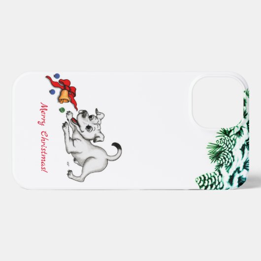Etui iPhone 13 Joyeux Noël ! Chiot avec Bell et Ball (Verso Horizontal)