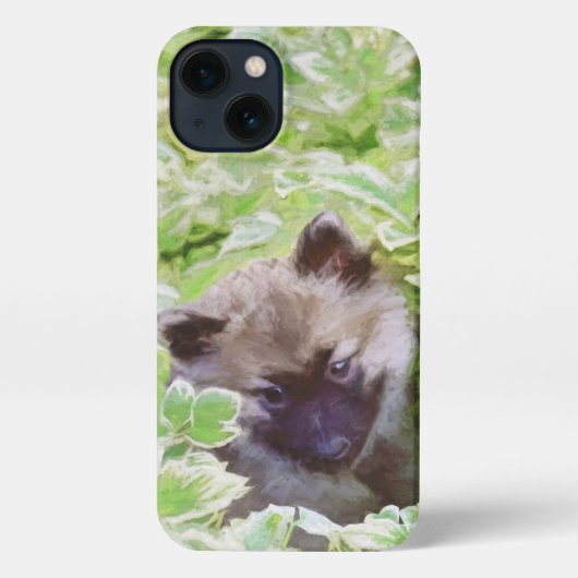 Etui iPhone 13 Keeshond Puppy in the Garden Peinture Art original (Verso)