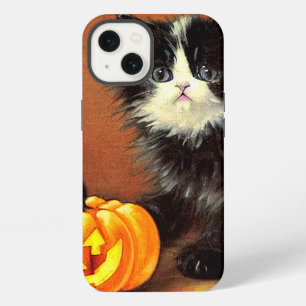 Etui iPhone 13 Kitten Halloween noir et blanc vintage