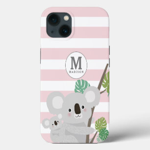Etui iPhone 13 Koala Maman et Bébé Rayures Monogramme Peek-a-Boo