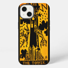 Etui iPhone 13 La carte de tarot de la Tour | Or et Noir |