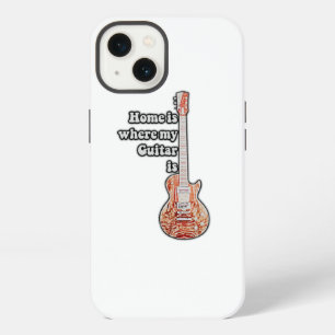 Etui iPhone 13 La maison est là où est ma guitare. guitare marron