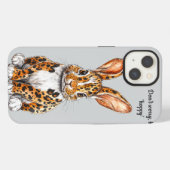 Etui iPhone 13 Lapin unique avec léopard tacheté (Verso Horizontal)