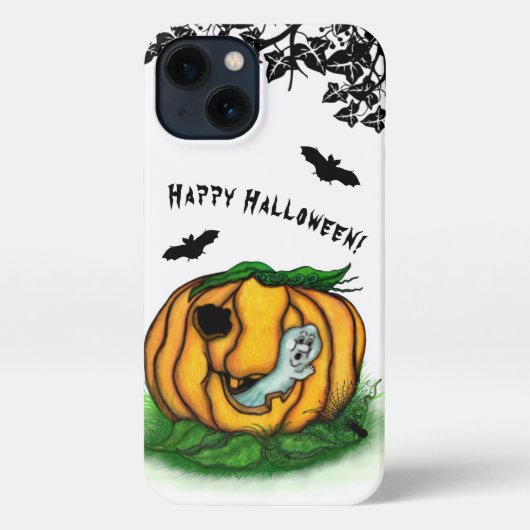 Etui iPhone 13 Le fantôme d'Halloween, chauve-souris, fantôme et  (Verso)