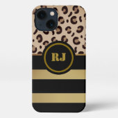 Etui iPhone 13 Léonard moderne Imprimé or noir rayures Monogramme (Verso)