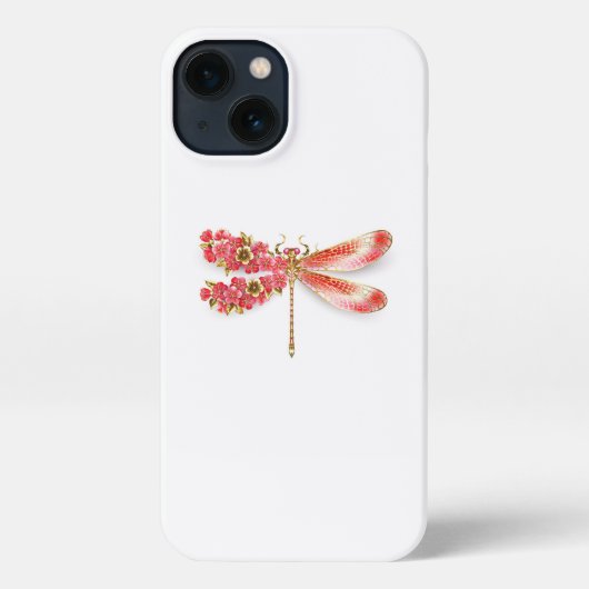 Etui iPhone 13 libellule de fleurs avec sakura de bijoux (Verso)